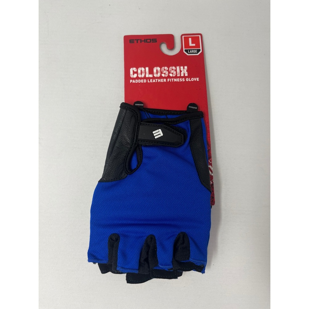 Ethos Colossix Men Blue Padded Leather Fitness Weightlifting Gloves Large NEW
